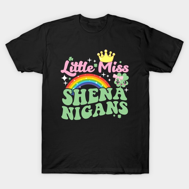 Little Miss Shenanigans St Patricks Day Cute Girl Clover T-Shirt by artbooming